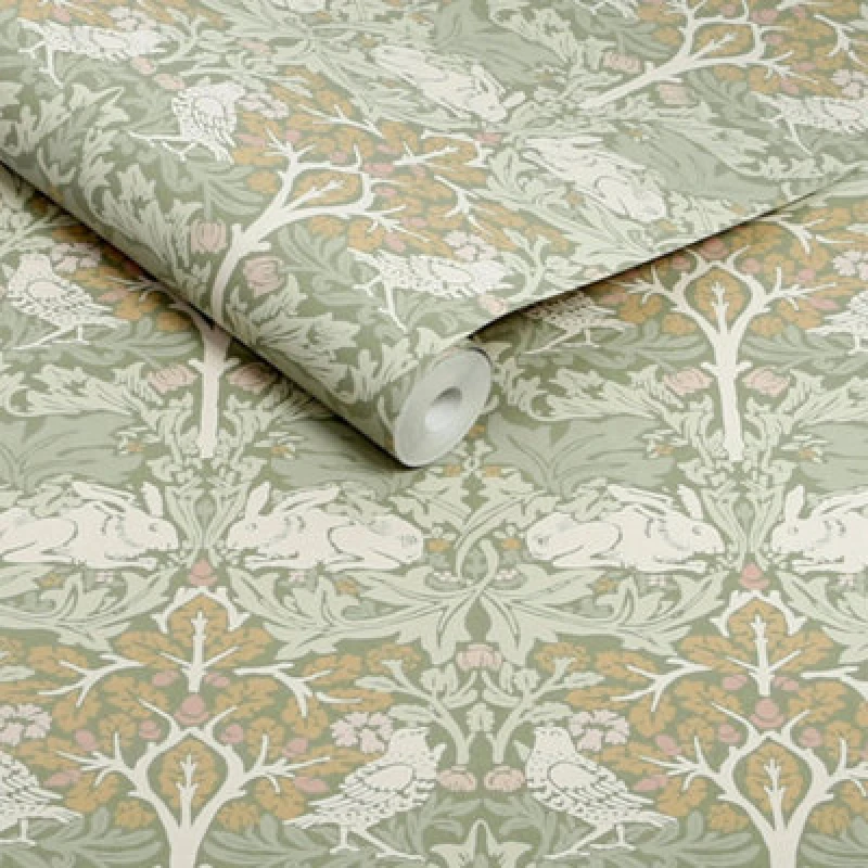 Image of William Morris at Home Brother Rabbit Sage Wallpap Wallpaper One size Green 73451615000