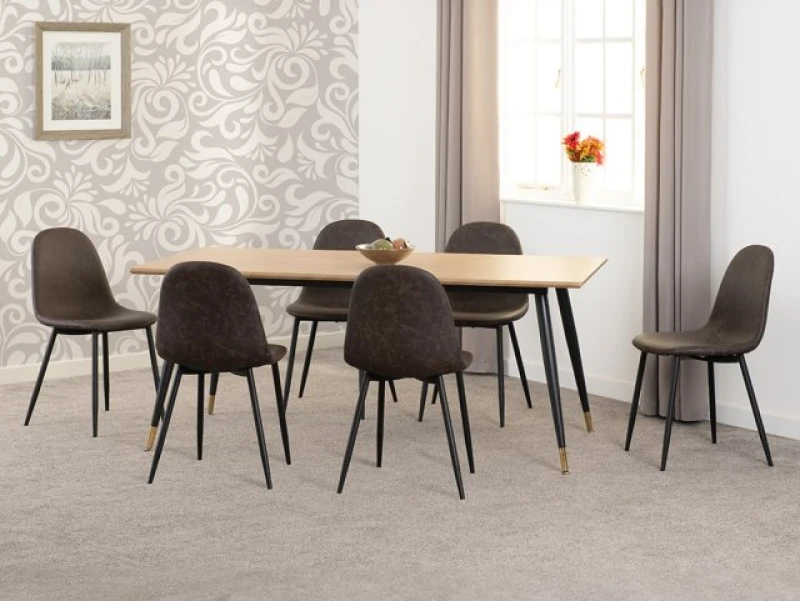 Image of Seconique Hamilton 180cm Dining Table with 6 Athens Brown Faux Leather Chairs