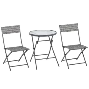 Image of Outsunny 3 Pieces Patio Rattan Bistro Conversation Set Foldable Table and Chair Set for Outdoor Yard Porch Poolside Lawn Balcony Grey
