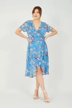 Image of Blue Floral Wrap Dress