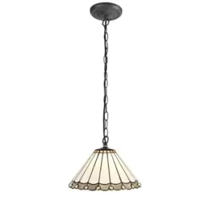 Image of 1 Light Downlighter Ceiling Pendant E27 With 30cm Tiffany Shade, Grey, Crystal, Aged Antique Brass - Luminosa Lighting