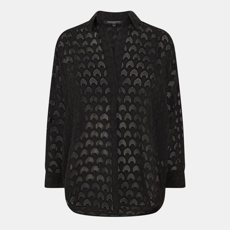 Image of French Connection Geo Burn-Out Popover Shirt - Black 16