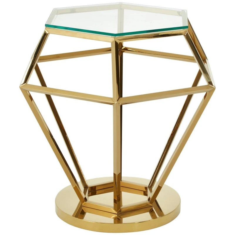 Image of Premier Housewares Distinctive Small Gold Finish Diamond End Table, Prismatic Design Sitting Room Side Table, Sturdy Side Table Gold