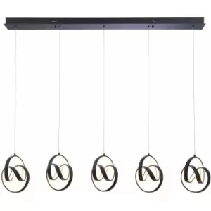 Image of Textured Matt Black Linear 5 Light Ceiling Pendant - 3000k Warm White LEDs