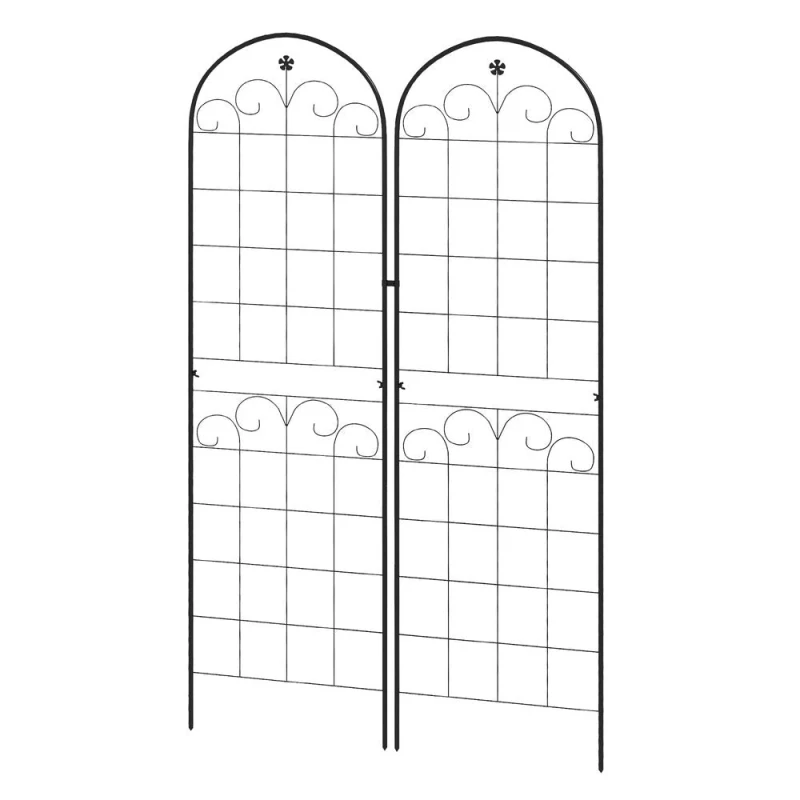 Image of Outsunny 2pk Floral Design Metal Trellis, Black 84H-052V00BK