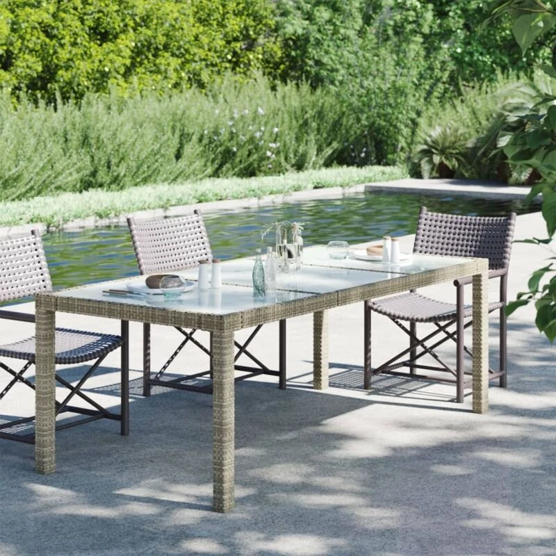 Image of VIDAXL Garden Table Grey 190x90x75cm Tempered Glass and Poly Rattan vidaXL 8720286666500