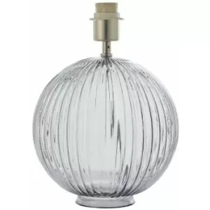Image of Round Textured Table Lamp Base Smoked Ribbed Glass & Nickel Classic Globe Bulb