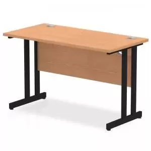 Image of Impulse 1200 x 600mm Straight Desk Oak Top Black Cantilever Leg