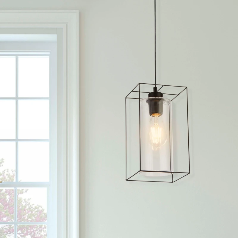 Image of Lighting Collection Black Frame Single Pendant With Clear Inner Glass Black unisex One Size