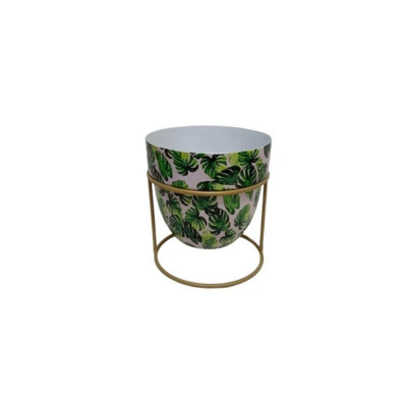 Image of Minster Decorative Planter In Stand - Iron - L13 X W13 X H13cm - Green/white