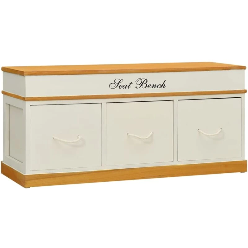 Image of vidaXL Solid Paulownia Wood Storage Bench 100cm Entryway Trunk Seat Organiser