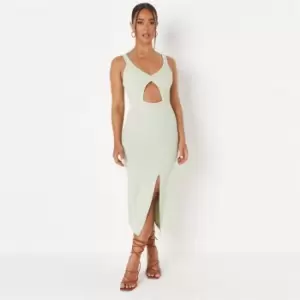 Image of Missguided V Neck Cut Out Midaxi Dress Rib - Green