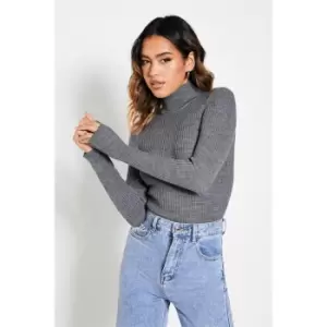 Image of I Saw It First Knitted Roll Neck Jumper - Grey