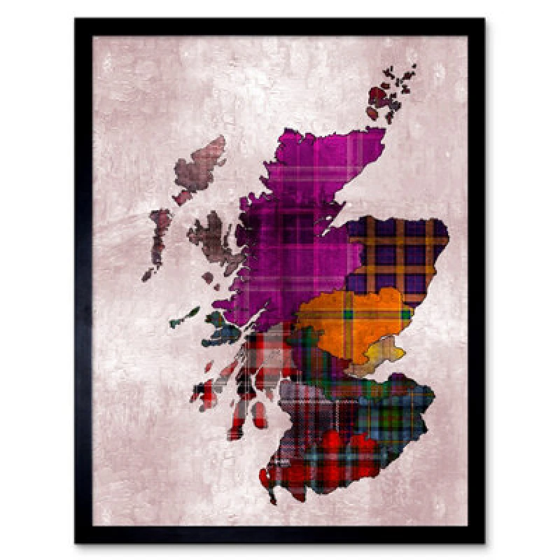 Image of Artery8 Scotland Map Tartan Regions Scottish Clan 12X16" Framed Wall Art Print