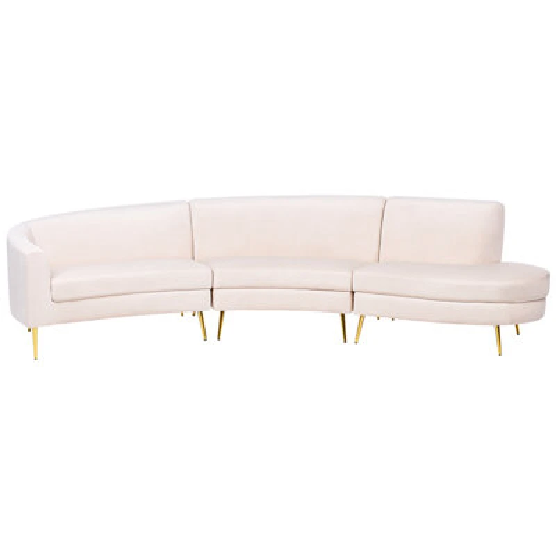 Image of Beliani Curved Sofa 4 Seater Moss Velvet Light Beige
