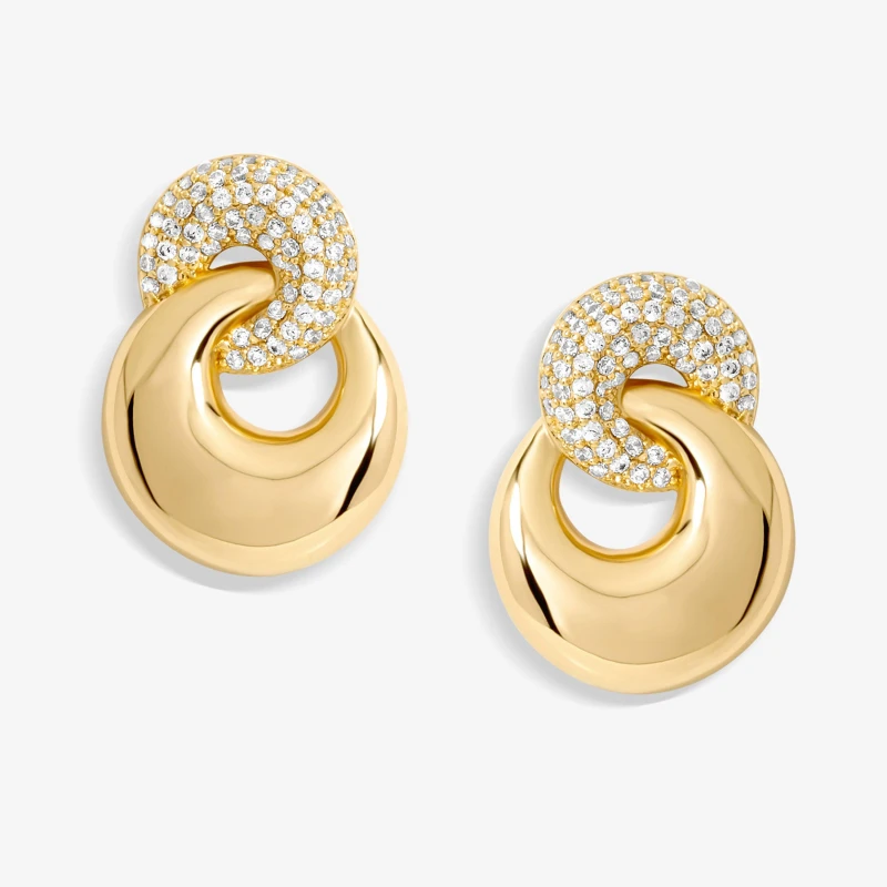 Image of Jon Richard Gold Plated Polished And Pave Circle Drop Earrings Jewellery Sets One Size Gold 72175810000