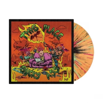 Image of Pup - This Place Sucks Ass Orange with Green, Magenta & Black splatter Vinyl