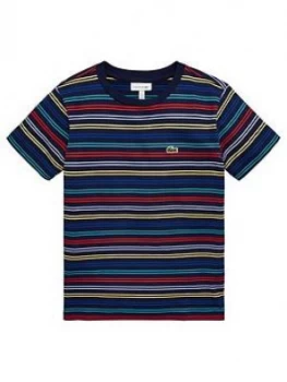 Image of Lacoste Boys Short Sleeve Multi Stripe T-Shirt - Navy