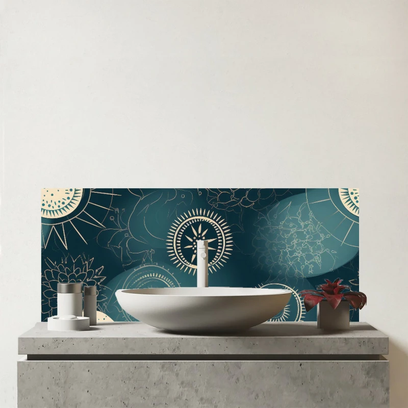Image of Warren Reed - Designer Blue Moon & Sun Glass Bathroom Splashback in Green Green Unisex