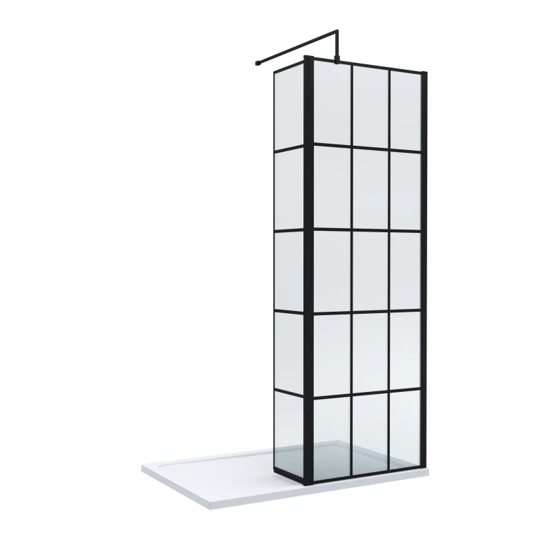 Image of Balterley 8mm Glass Wetroom Screen and Return Black Framed and Tray 1200 x 800mm Black