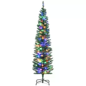 Image of HOMCOM 6' Artificial Prelit Christmas Trees Holiday Decor with Colourful LED Lights, Pencil Shape, Steel Base