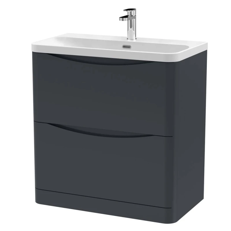Image of Balterley Arch Modern Bathroom Floor Standing 2 Drawer Vanity Unit & Ceramic Basin, Dark Grey, 800mm