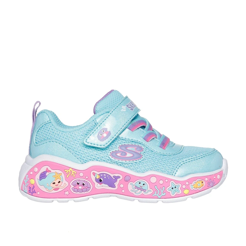 Image of Skechers Gore & Strap Thematic Wrap Sneaker Runners Girls Blue/Pink female C5 (22)