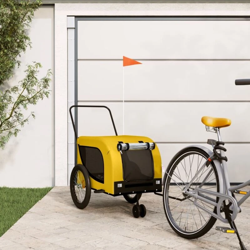 Image of vidaXL Pet Bike Trailer Yellow and Black Oxford Fabric and Iron, Yellow 94029