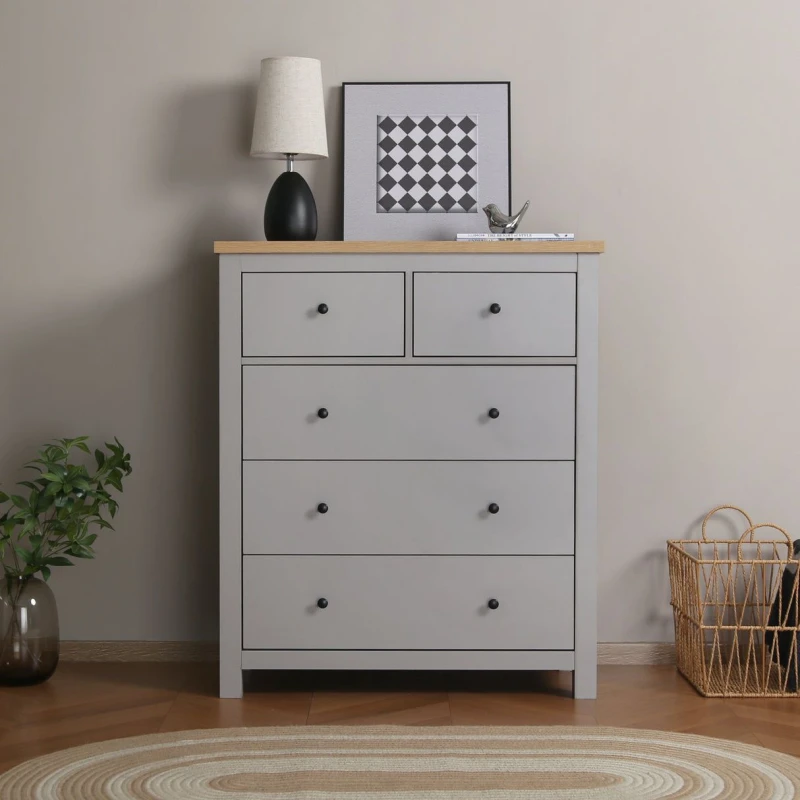Image of Home Garden Direct Wiltshire 5 Drawer Chest - Grey Grey Unisex