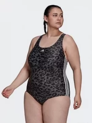 Image of adidas Sh3.ro Summerglow 3-stripes Swimsuit (plus Size), Grey/White, Size 2X, Women