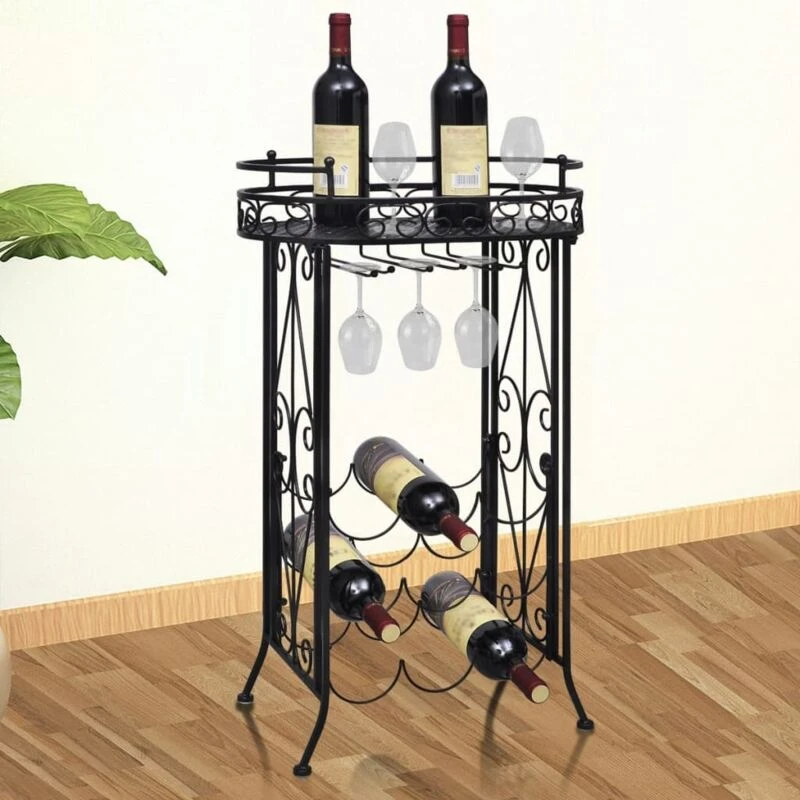 Image of vidaXL Metal Wine Rack With 9 Bottle Hooks Wine Storage Unit