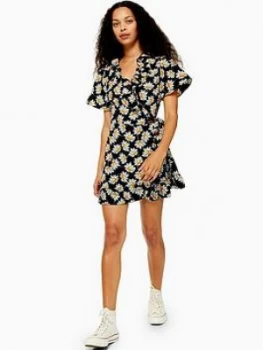 Image of Topshop Petite Daisy Ruffle Wrap Mini Dress - Black