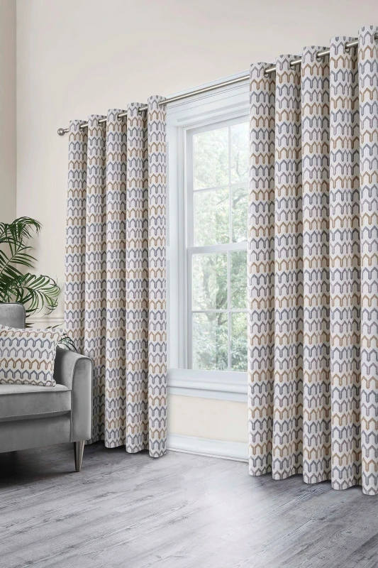 Image of Curtina Arcadia Woven Jacquard Ready Made Eyelet Curtains Natural