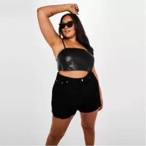 Image of Missguided Plus Size Faux Leather Cami Square Neck Crop Top - Black