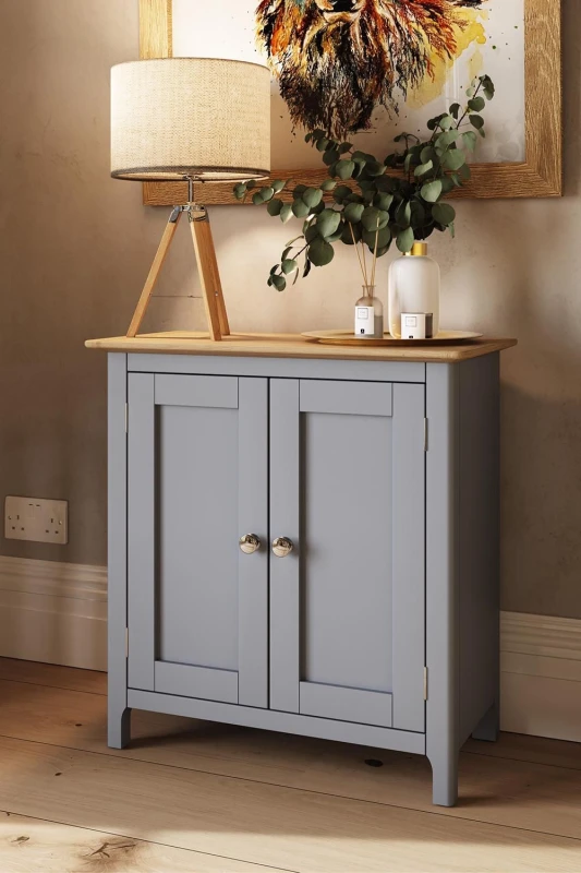 Image of FWStyle FWStyle Painted Oak 2 Door Compact Sideboard - Dove Grey Grey One Size Unisex 5056413117724