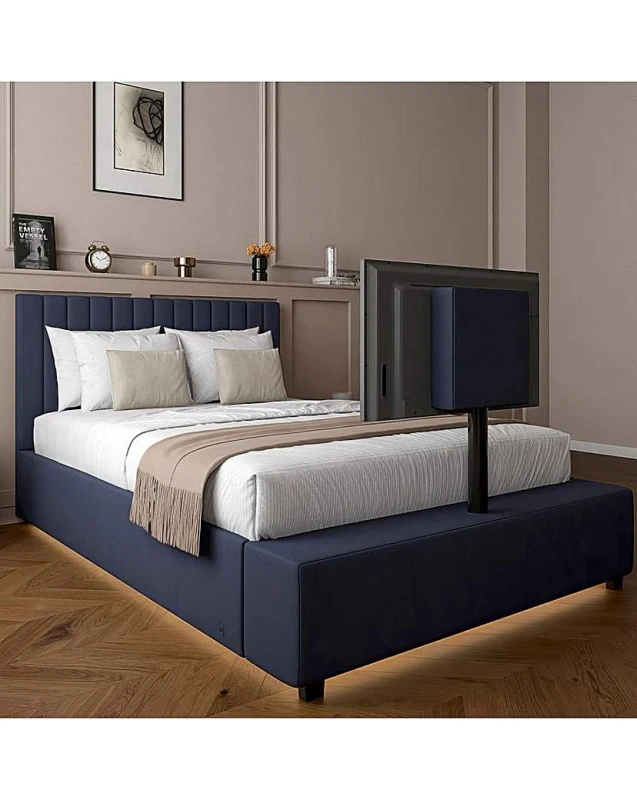 Image of XR Living XR Living Maisie LED TV Ottoman Bed Navy - XR Living - Size: KINGSIZE Navy KINGSIZE UK39402