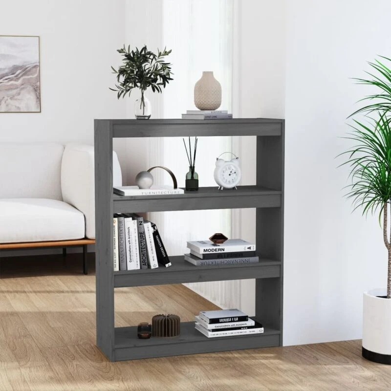 Image of VIDAXL Vidaxl - Book Cabinet/Room Divider Grey 80x30x103.5cm Solid Wood Pine 8720286608906