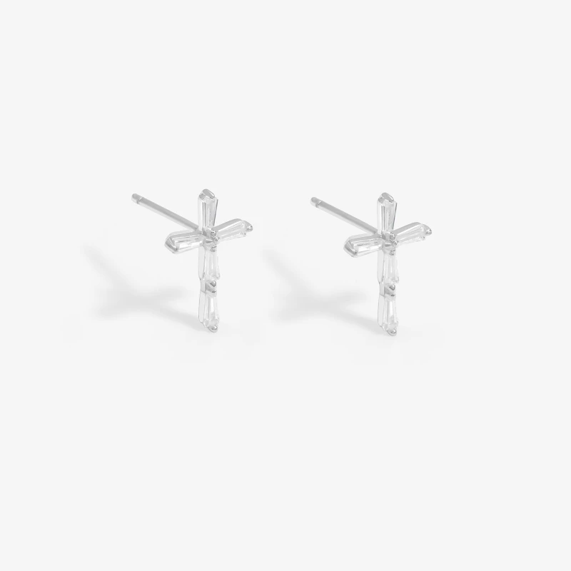 Image of Simply Silver Sterling Silver 925 CZ Fine Cross Studs Jewellery Sets One Size Silver 39789211000