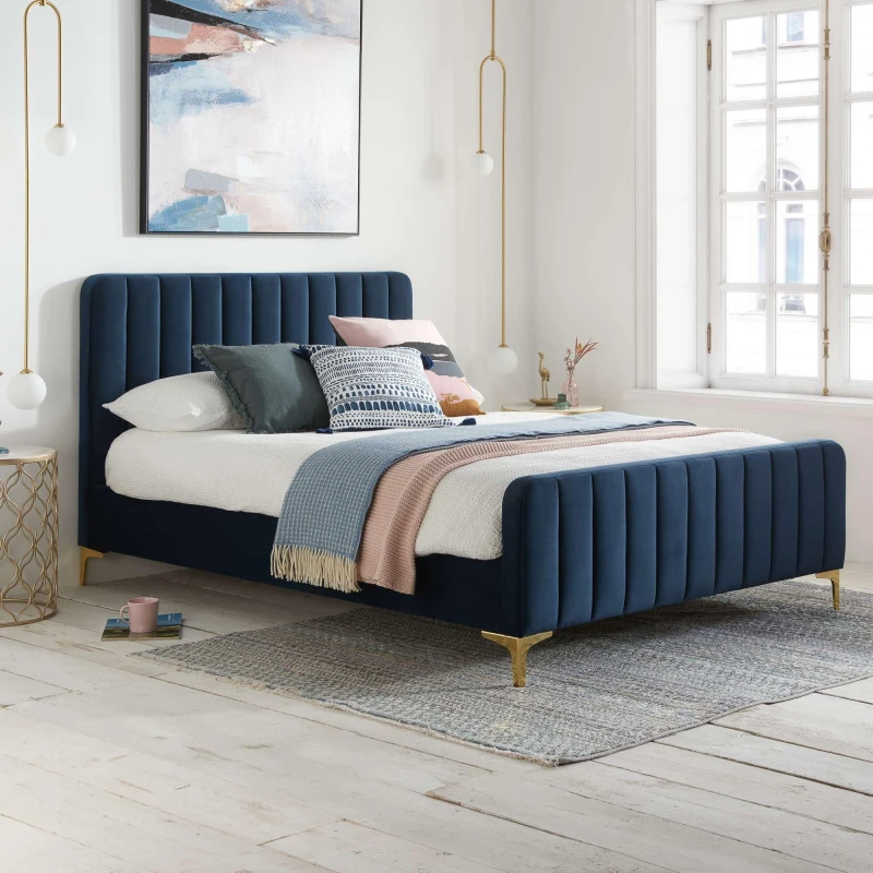 Image of Birlea Beauly 5ft King Size Blue Velvet Fabric Bed Frame