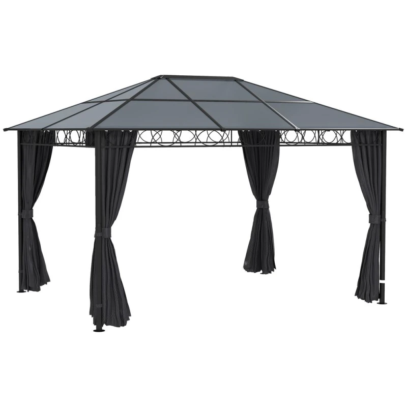 Image of Outsunny Hardtop Gazebo for Garden Party w/ Polycarbonate Curtains 3 x 4(m) - Grey - Outsunny 5056725397906