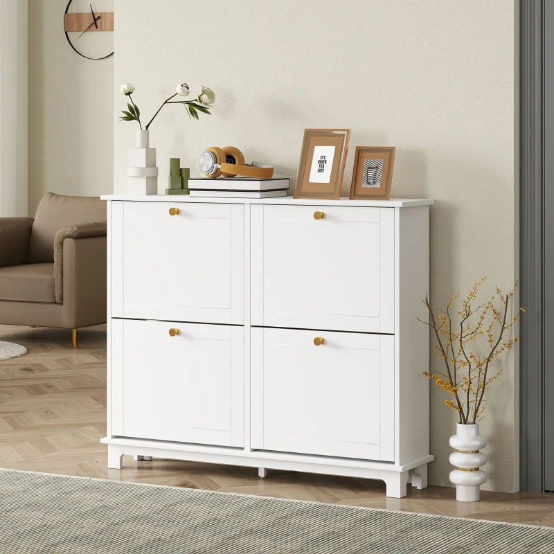 Image of HOMCOM HOMCOM Narrow Shoe Cabinet with 4 Flip Drawers Adjustable Shelves, White White One Size Unisex 5063603043855