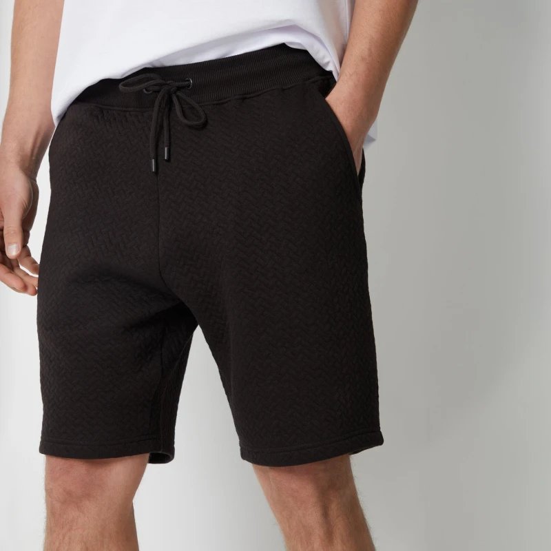 Image of Threadbare 'Mitch' Cotton Blend Textured Sweat Shorts Black