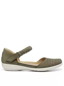 Image of Hotter Blake Nubuck Strap Front Shoes - Khaki, Green, Size 9, Women