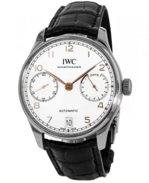 Image of IWC Portugieser Automatic 7 Days Power Reserve Silver Dial Leather Strap Mens Watch IW500704 IW500704