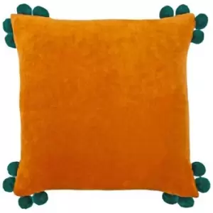 Image of Furn Hoola Pom Pom Cushion Cover (One Size) (Orange/Teal) - Orange/Teal