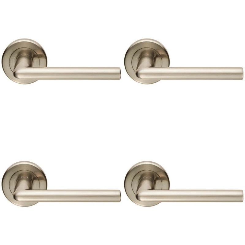 Image of Loops 4x PAIR Slimline Straight Bar Handle on Round Rose Concealed Fix Satin Nickel Metallics