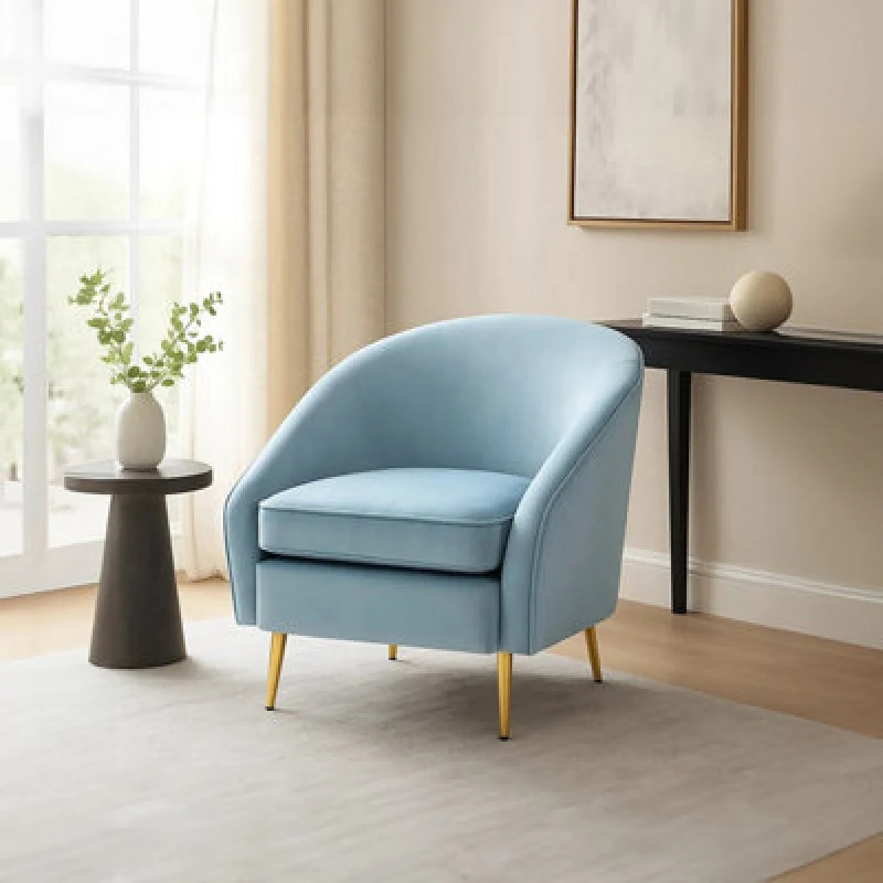 Image of Orsina Aqua Blue Velvet Arm Chair, Luxury Velvet Upholstered Accent Chair, Comfortable Armchair For Home