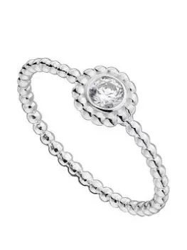 Image of The Love Silver Collection Sterling Silver Dainty Beaded Dress Ring, One Colour, Size S, Women