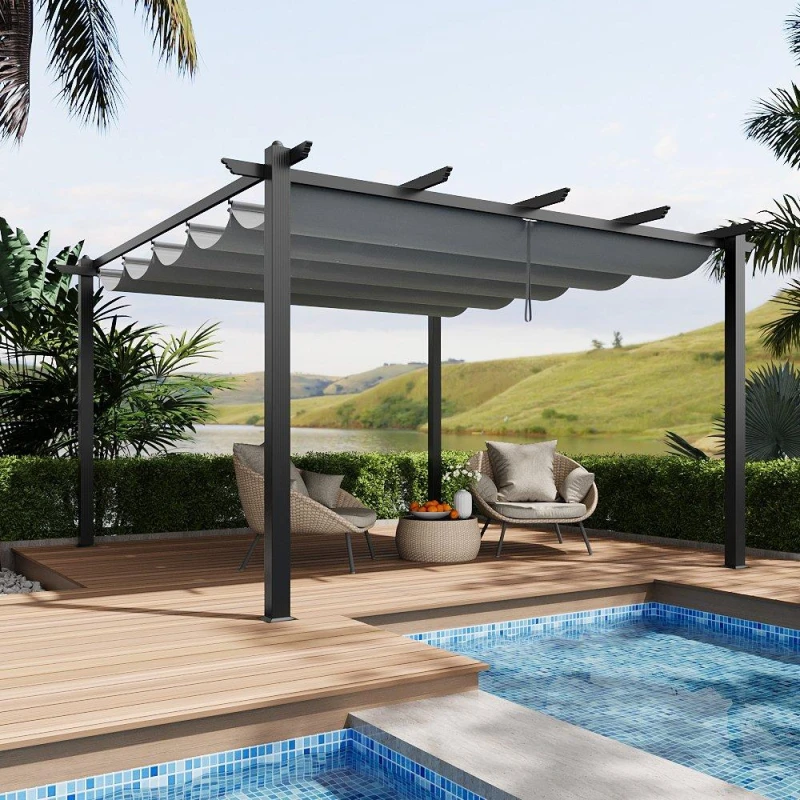 Image of Breeins 13x13ft Aluminium Pergola with Retractable Roof Black And Light unisex One size