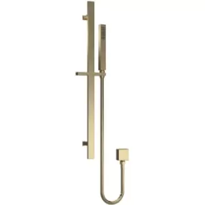 Image of Windon Square Slider Rail Shower Kit with Outlet Elbow - Brushed Brass - Nuie